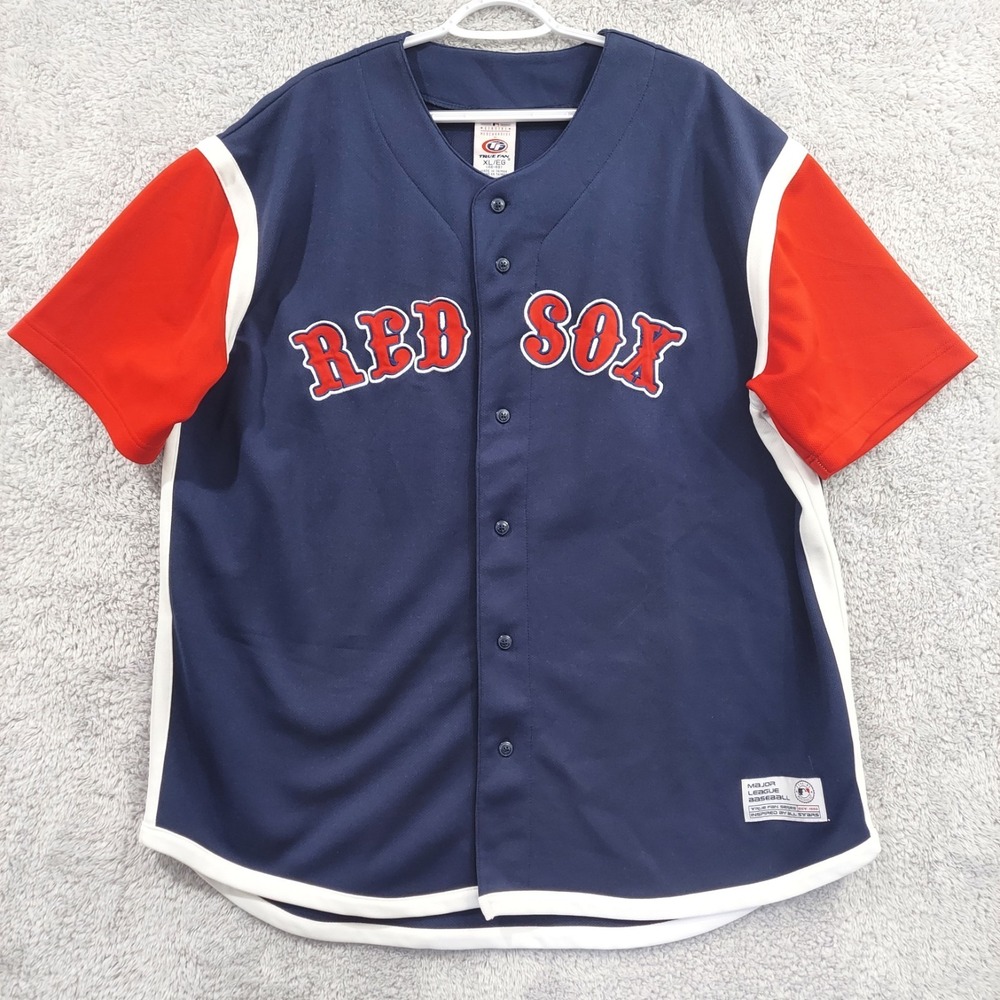True Fan Boston Red Sox Baseball Jersey Men's XL Navy Blue Embroidered Logo‎ MLB